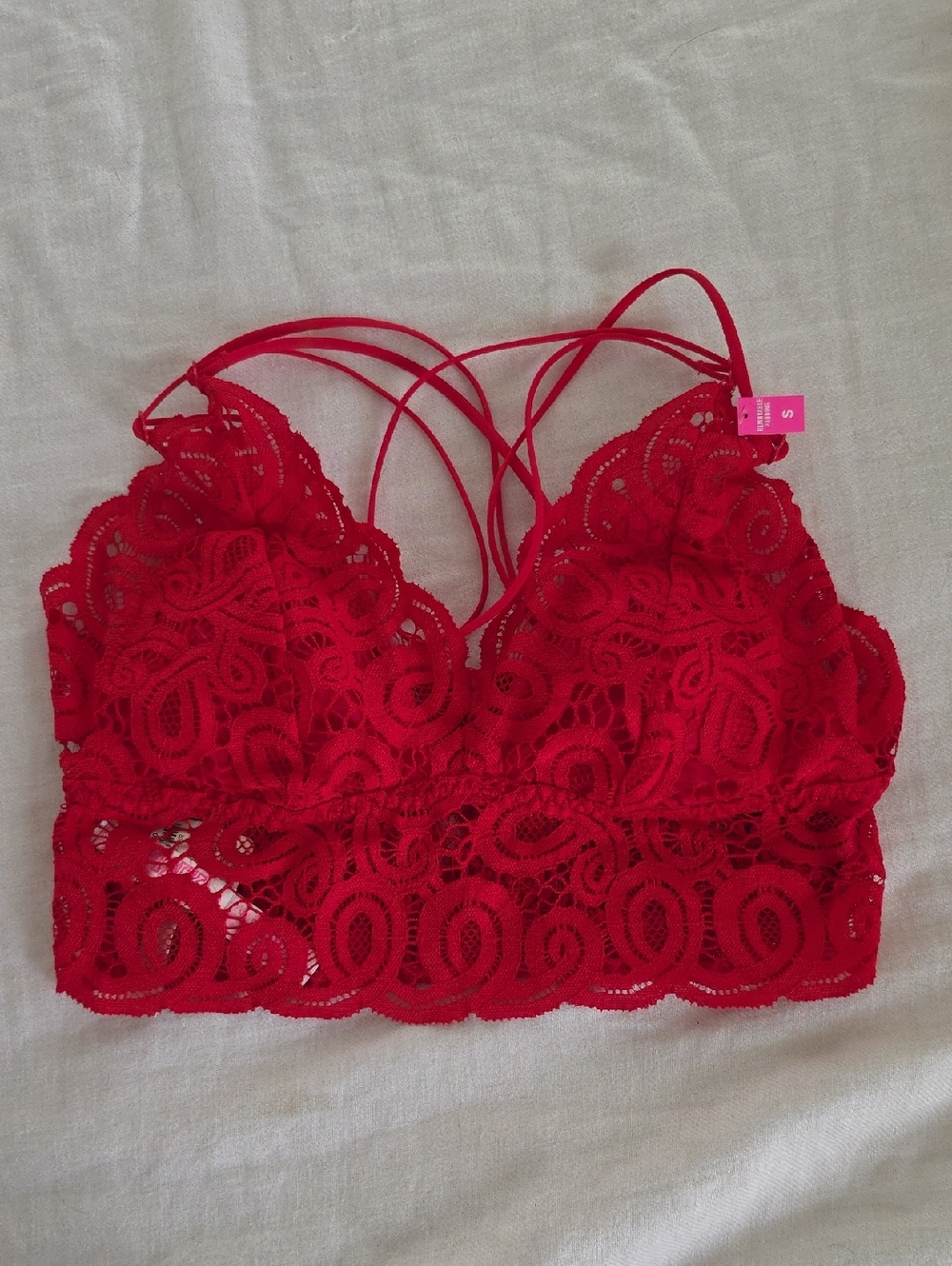 PINK Victoria's Secret Red Lace Strappy Bandeau Bralette